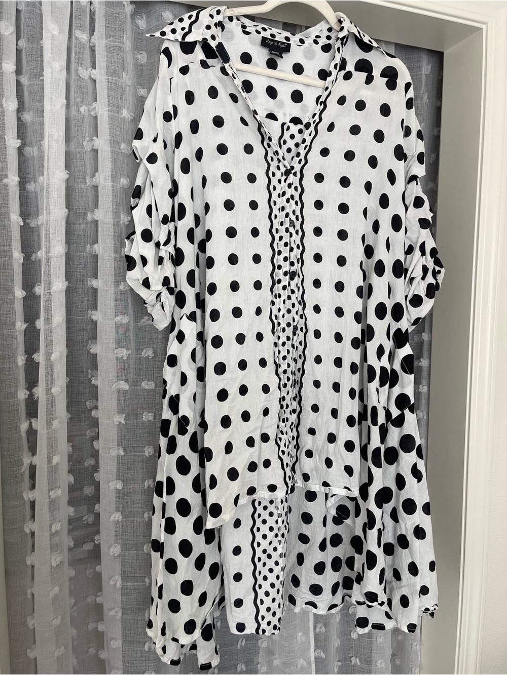 Polka Dot Puff Sleeve Women’s Dress - Black on White - Picture 1 of 8